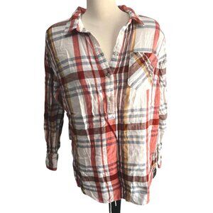 Merona Cotton Flannel Plaid 1/2 Button Down Blouse Sz 2XL Womens Long Sleeve